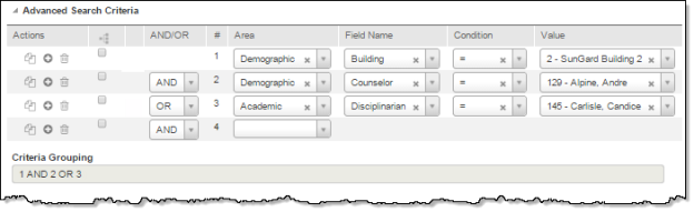 Advanced Search Criteria fields