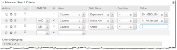 Advanced Search Criteria fields