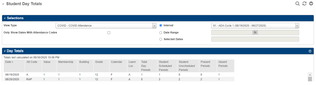 ADA Attendance Example for Day Totals