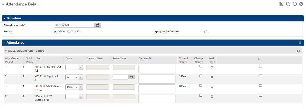 Remote Positive Attendance Example for Attendance Details