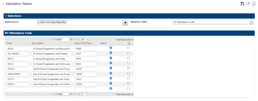 NY Attendance Codes - Suspension Codes Setup