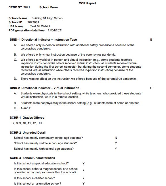 School Form OCR Report