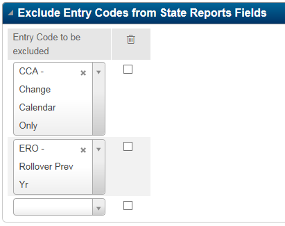 Exclude Entry Codes from State Reports page to indicate which Entry Codes have no break in enrollment.