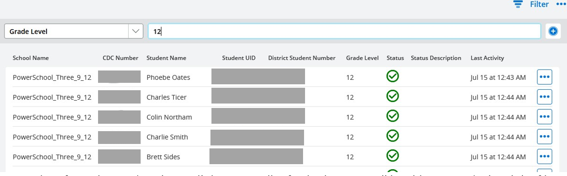 Applying grade level filter