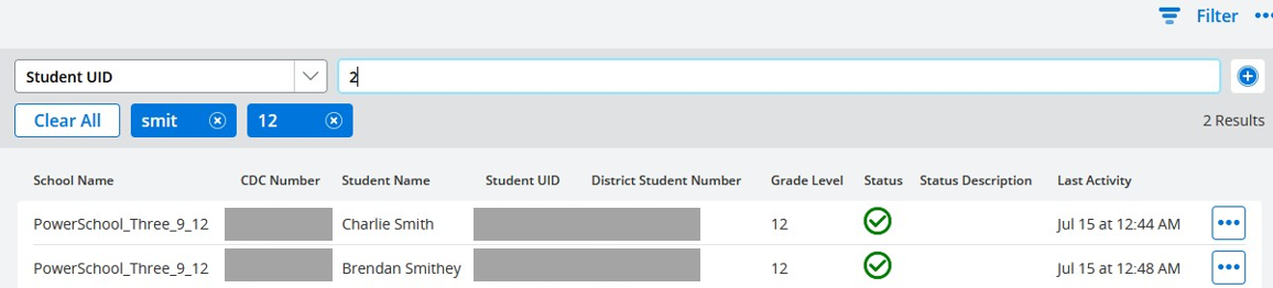 View entered filters
